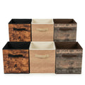 SUREMAX 11 Inch Storage Cubes 6 Pack, Wood Grain Collapsible Storage Bins with Bottom Support, Fabric Cube Storage Organizer for