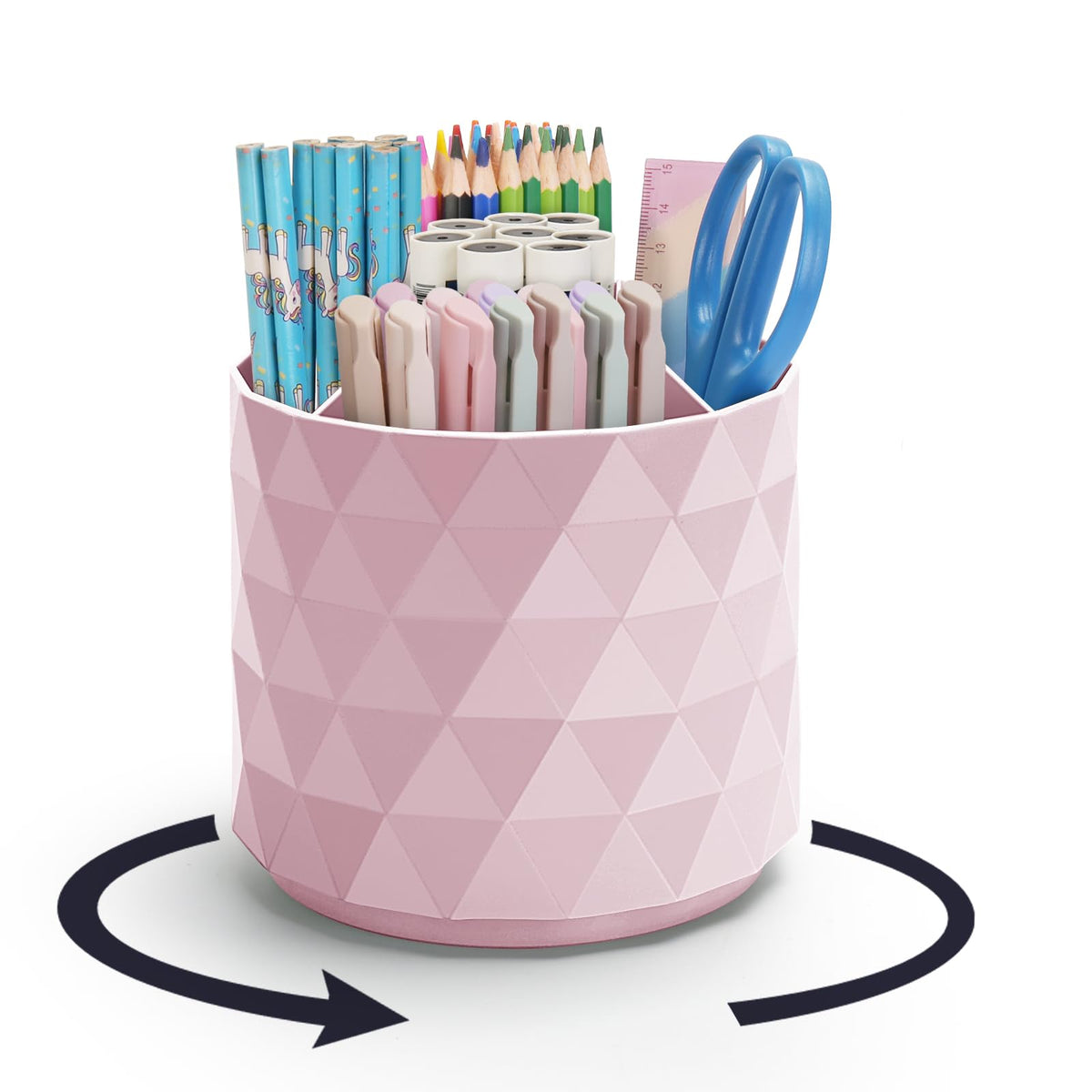 Minimaliving Desk Organizer,Sparkling Diamond-Like Pen Holder For Desk 360Rotating Office Desk Accessories,Pencil Cup With 5 Com