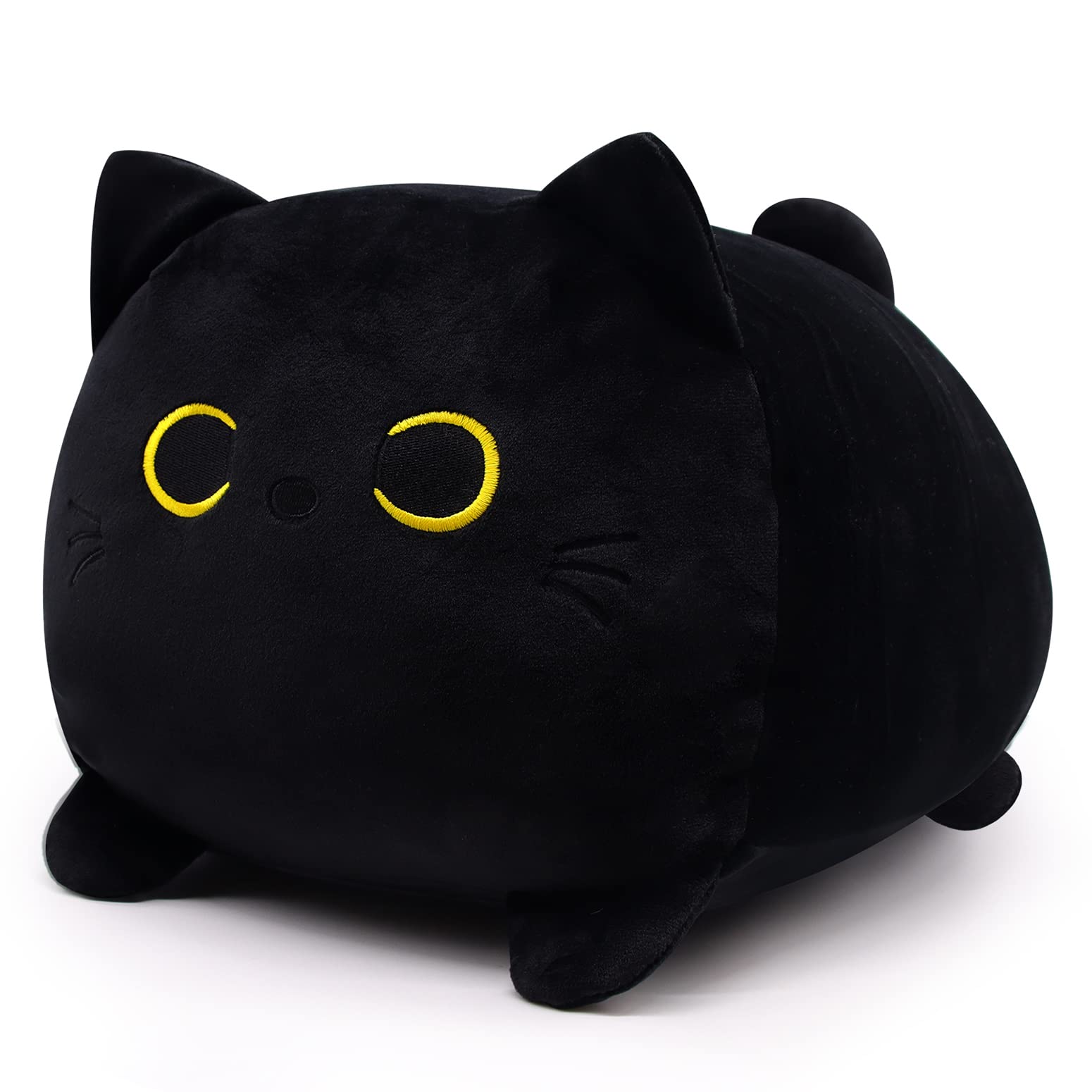 Black Cat Plush Toy Black Cat Pillow,16' Soft Fat Black Cat Stuffed Animals Cat Plushie, Kawaii Plush Pillow Cushion Cat Throw 