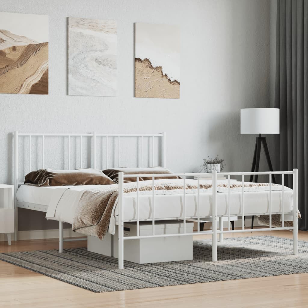 vidaXL Robust Steel Bed Frame with Headboard, Footboard and Under-Bed Storage Space - Classic White Powder-Coated Steel Construction - Fits Mattress Size: 59.8&quot;x78.7&quot;