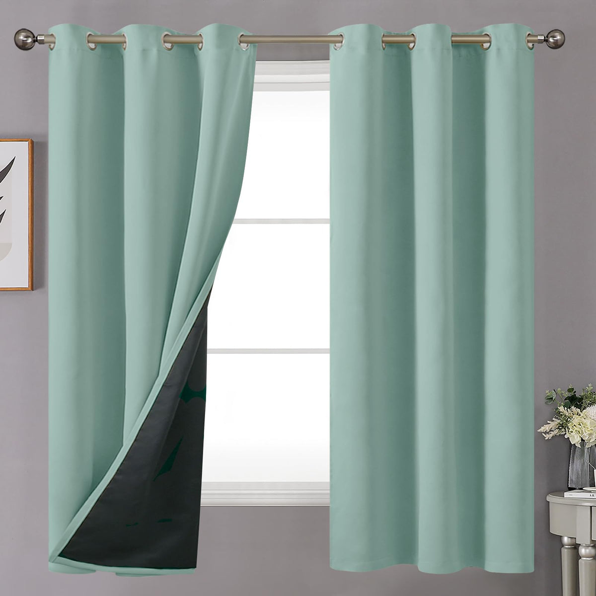 Youngstex 100% Blackout Curtains For Bedroom, Double Layer Full Room Darkening Curtain Insulated Black Out Drapes For Living Roo