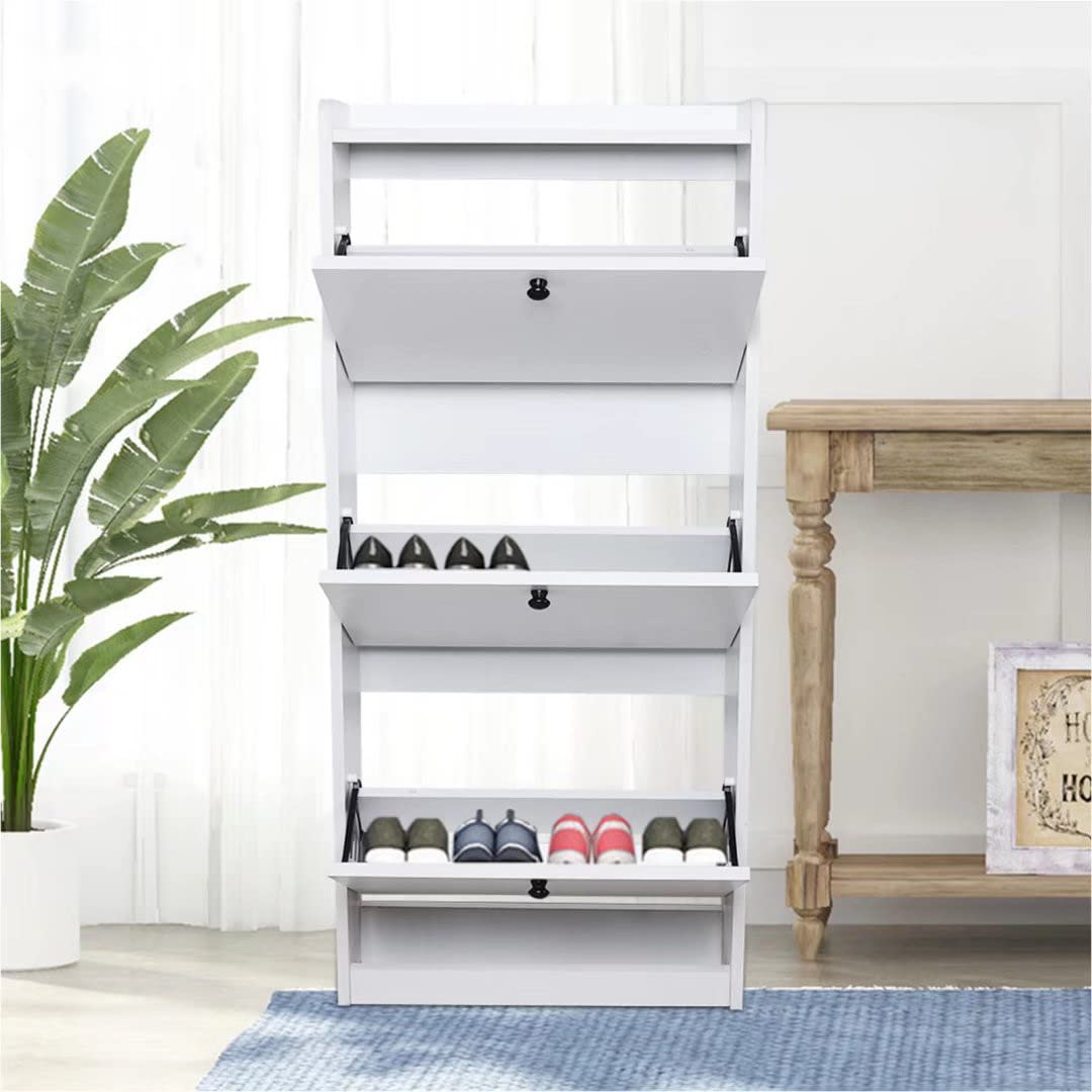 HomeRoots Density Board Modern White Vertical Shoe Organizer Cabinet