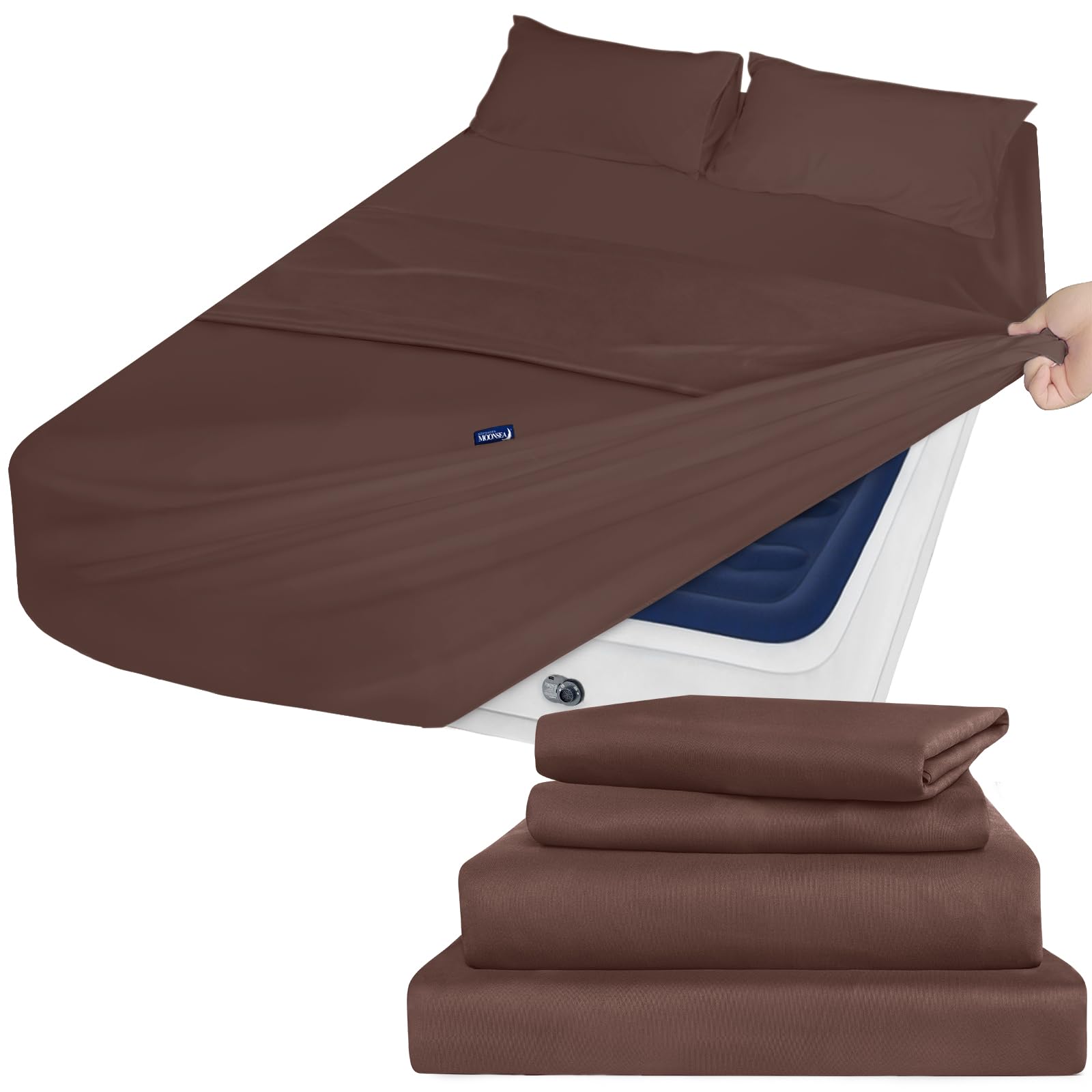 Air Mattress Queen Sheet Set - Deep Pocket 4 Piece Queen Size Sheet Set - Breathable & Fade Resistant Easy Fits 16In To 24In Pil
