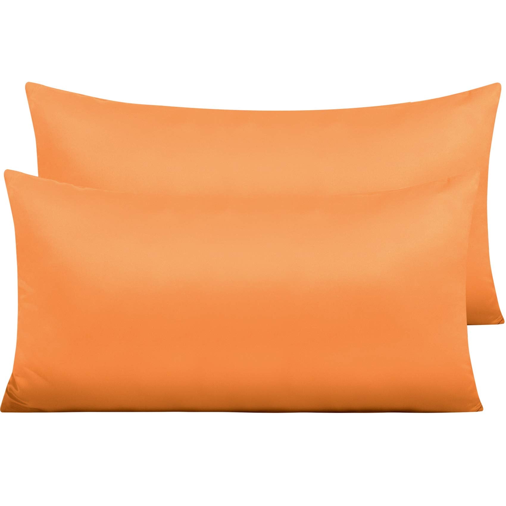 Ntbay Zippered Satin Pillow Cases For Hair And Skin, Luxury King Hidden Zipper Pillowcases Set Of 2, 20X36 Inches, Orange