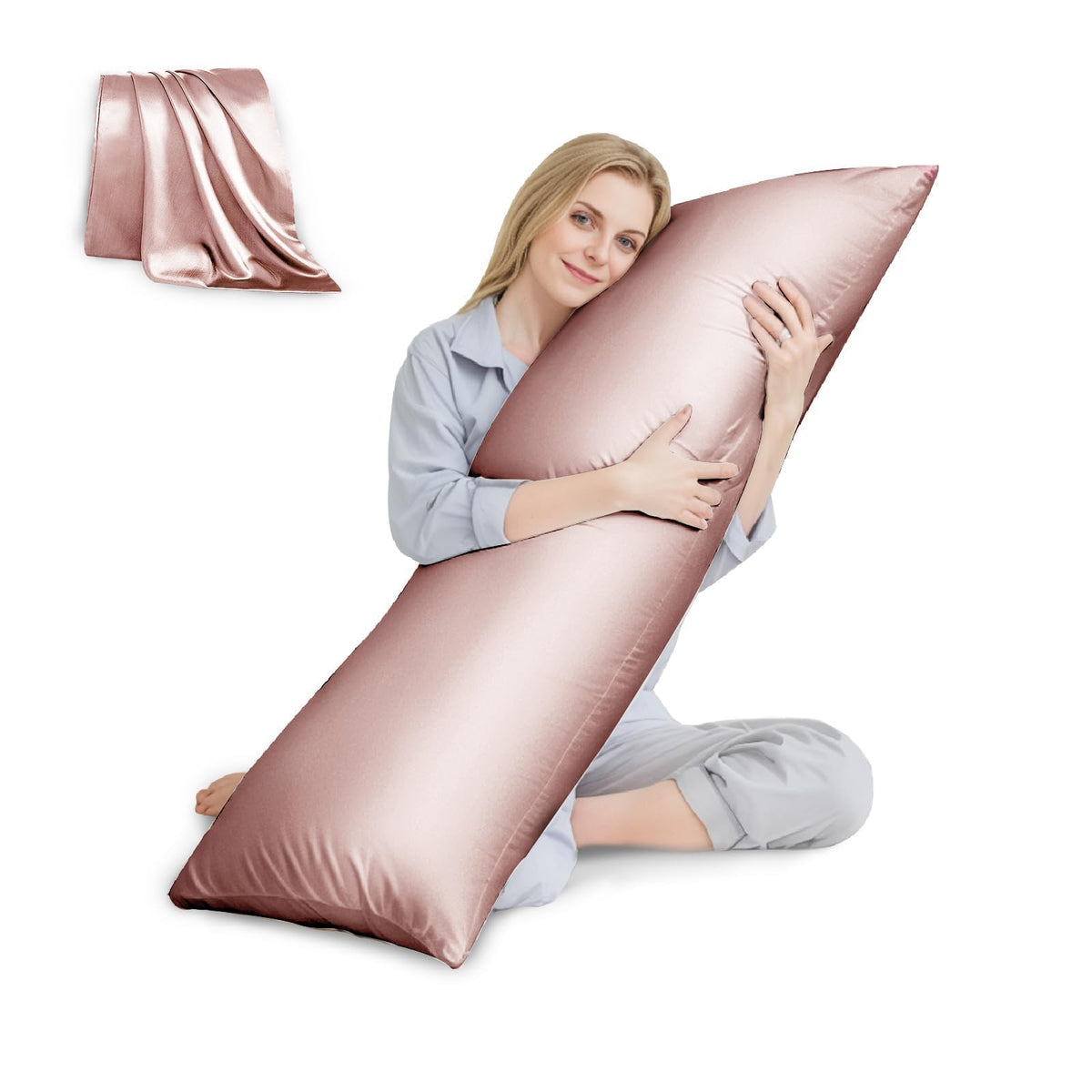 Huxmeyson Body Pillow With Satin Pillowcase, Cooling Body Pillows For Adults, Long Pillow For Bed With Removable Cover,Pink (20'