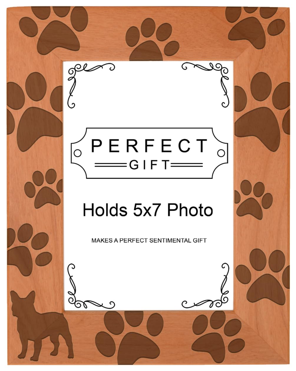 Gifts For All By Rachel Olevia Dog Lover Gift French Bulldog Paw Prints Natural Wood Engraved 5x7 Portrait Picture Frame Wood