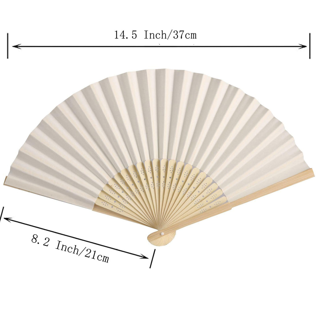 Sl Crafts 50Pcs Paper Hand Fan With Organza Bags Bamboo Handheld Folding Fan Decorative Paper Fan Wedding Party Favors (Cream)