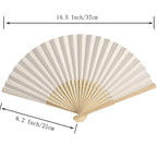 Sl Crafts 50Pcs Paper Hand Fan With Organza Bags Bamboo Handheld Folding Fan Decorative Paper Fan Wedding Party Favors (Cream)