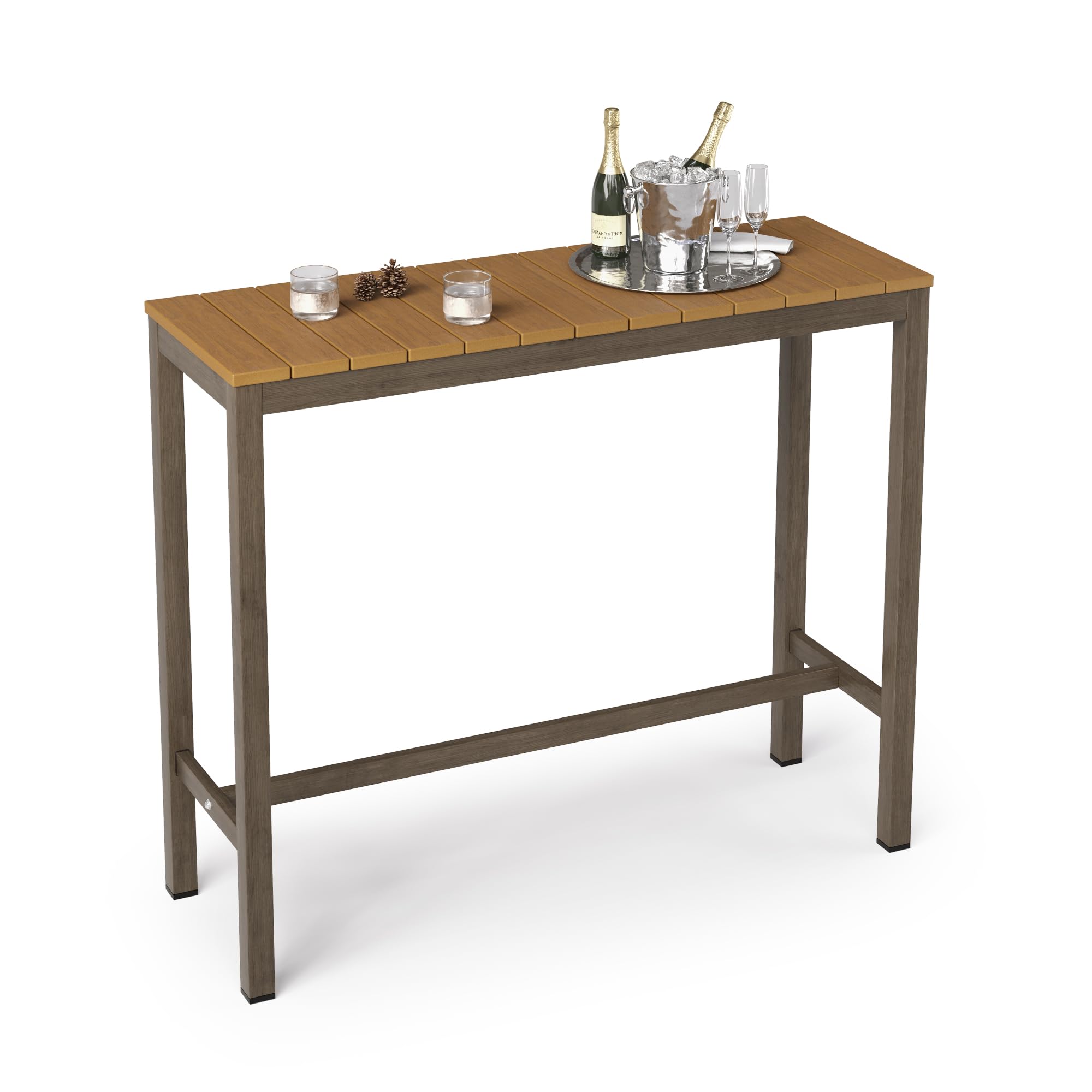 Cozyman Outdoor Bar Table, 45'' Patio Bar Height Counter Table, Weather Resistant, Waterproof Hdps Slatted Top Console Table For