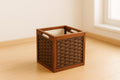 SDFUMAO Handwoven Wicker Storage Bin with Wooden Frame and Fabric Liner, Square Organizer Basket with Handles for Living Room, C