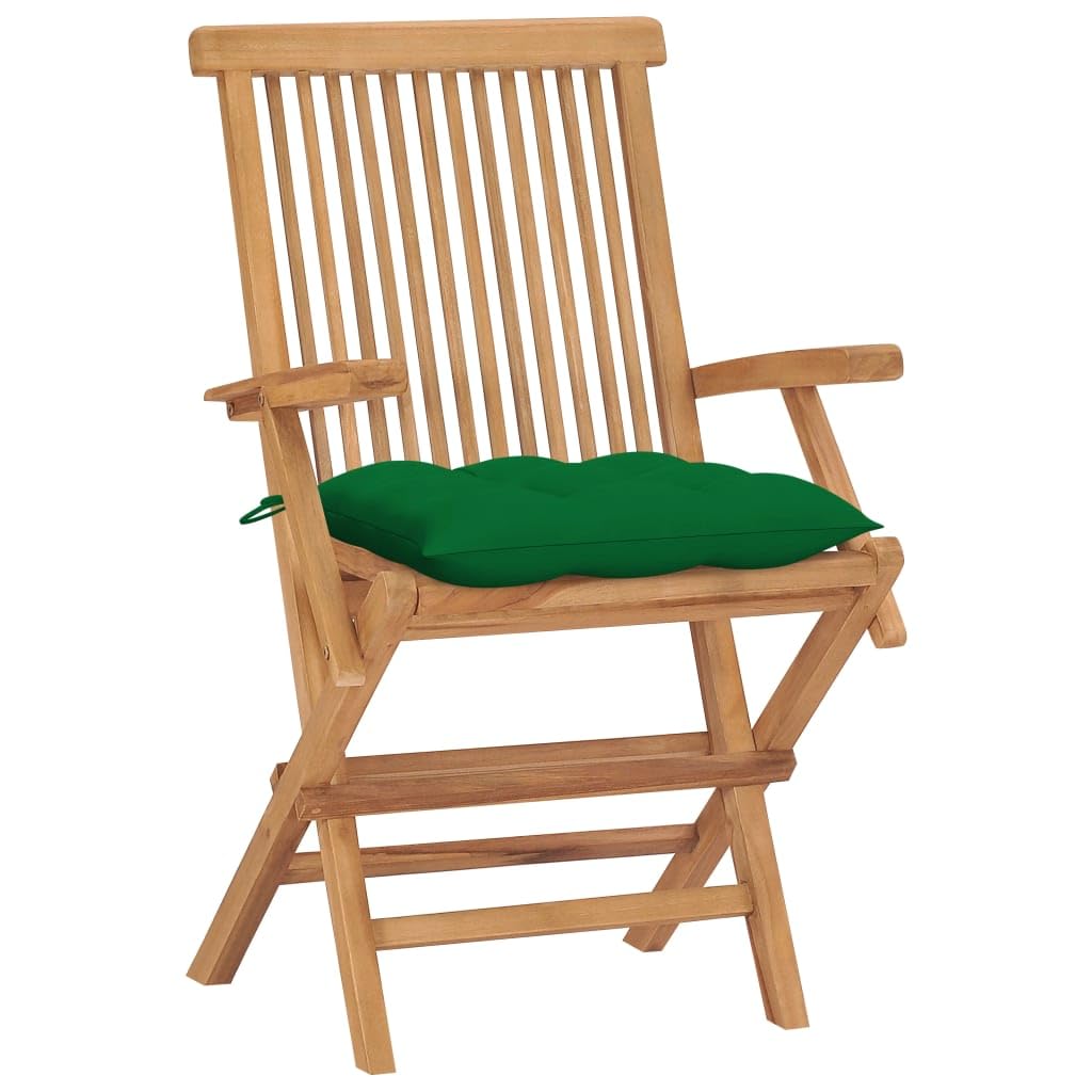vidaXL Solid Teak Wood Batavia Chairs with Green Cushions - Thumbnail 4
