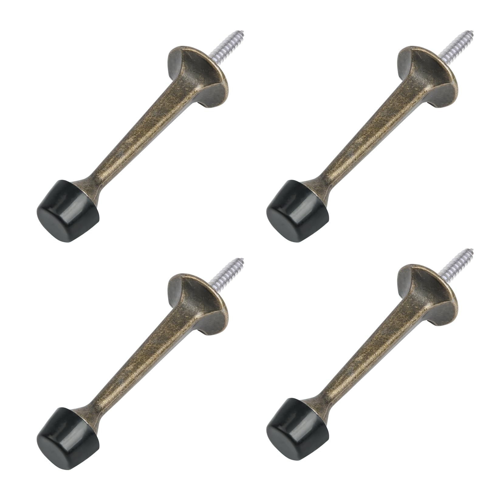 Homotek 4 Pack Heavy Duty Solid Rigid Door Stop With Soft Rubber Tip, Zinc Die Cast Door Stopper Protect Wall & Door,Antique Bra