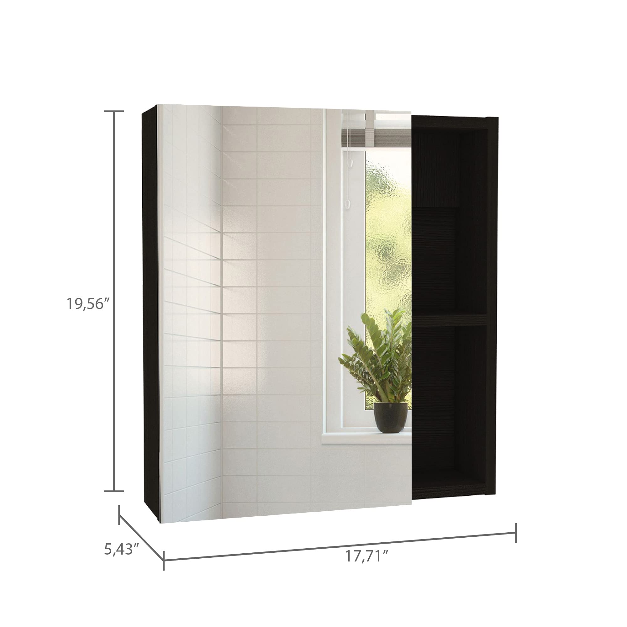 Depot E-Shop Andes Medicine Single Door Cabinet with Mirror, Five Interior Shelves, Black