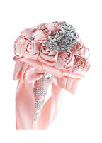 Abbie Home Quinceanera Silver Brooch Bouquet - Bride Wedding Bouquets Bridesmaids Satin Rose Flower With Sparkle Rhinestone Crys