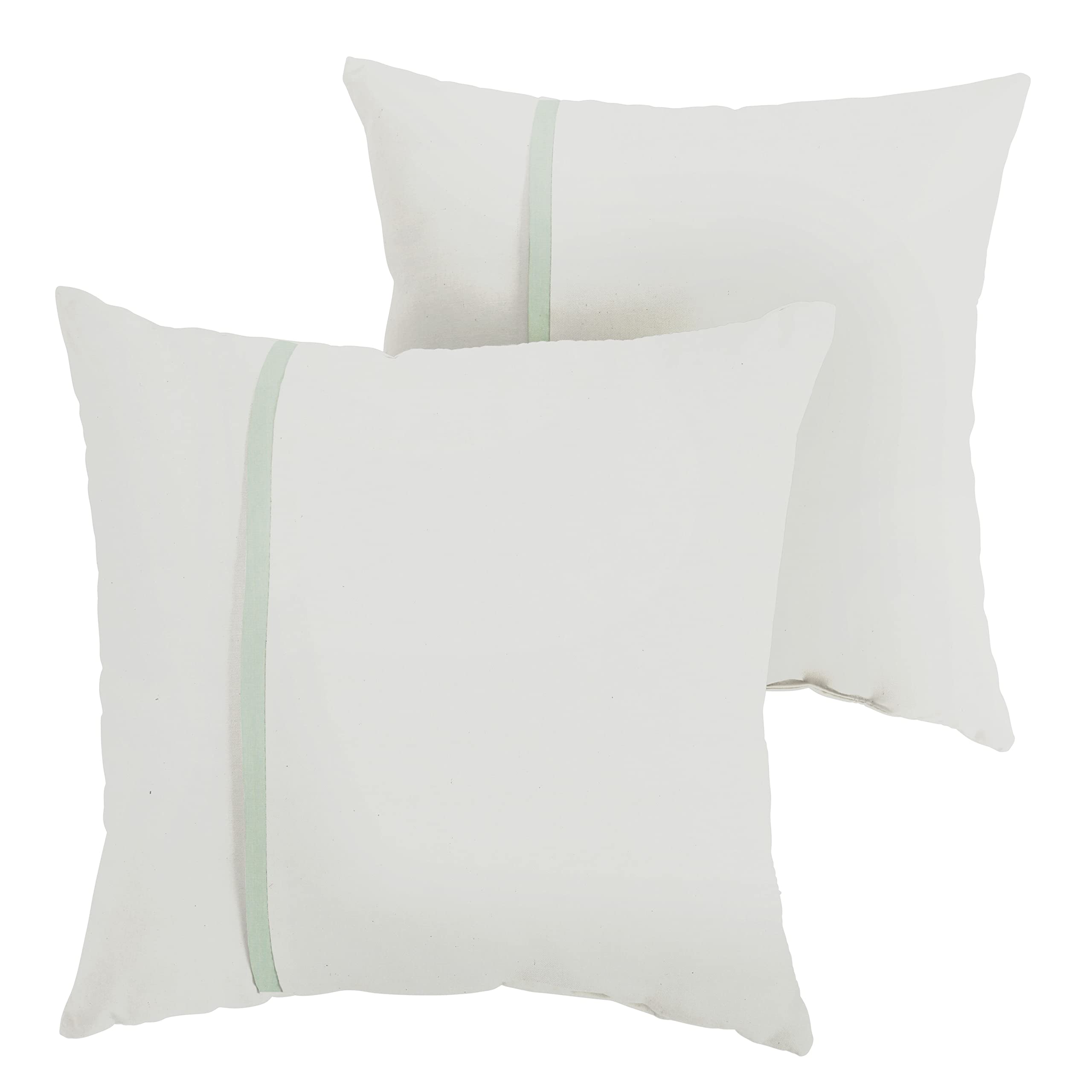 Sorra Home X Sunbrella Indoor Outdoor Square Pillows, Set Of 2, 16X16, Canvas Natural Ivory & Light Spa Green