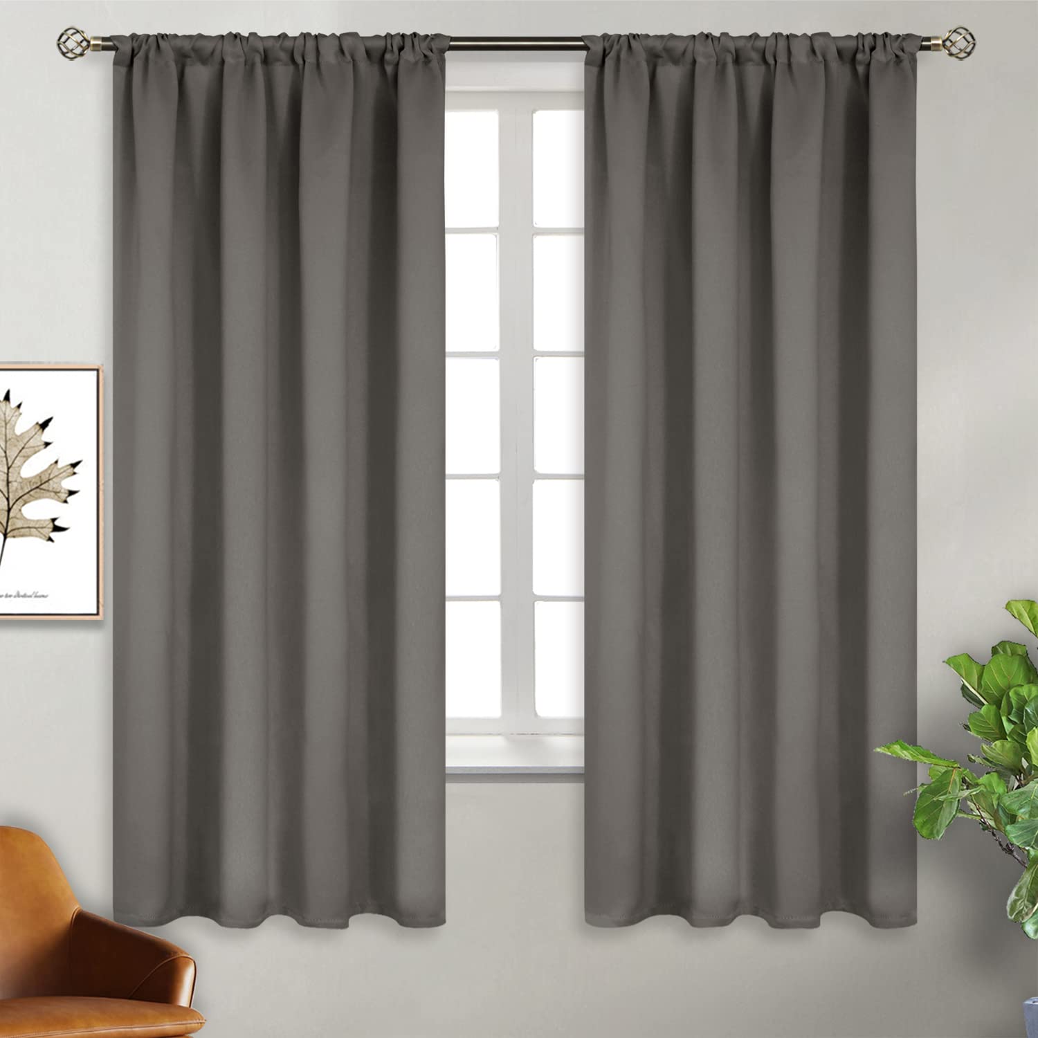 Bgment Rod Pocket Blackout Curtains For Bedroom 63 Inches Length - Thermal Insulated Room Darkening Curtain For Living Room, 42