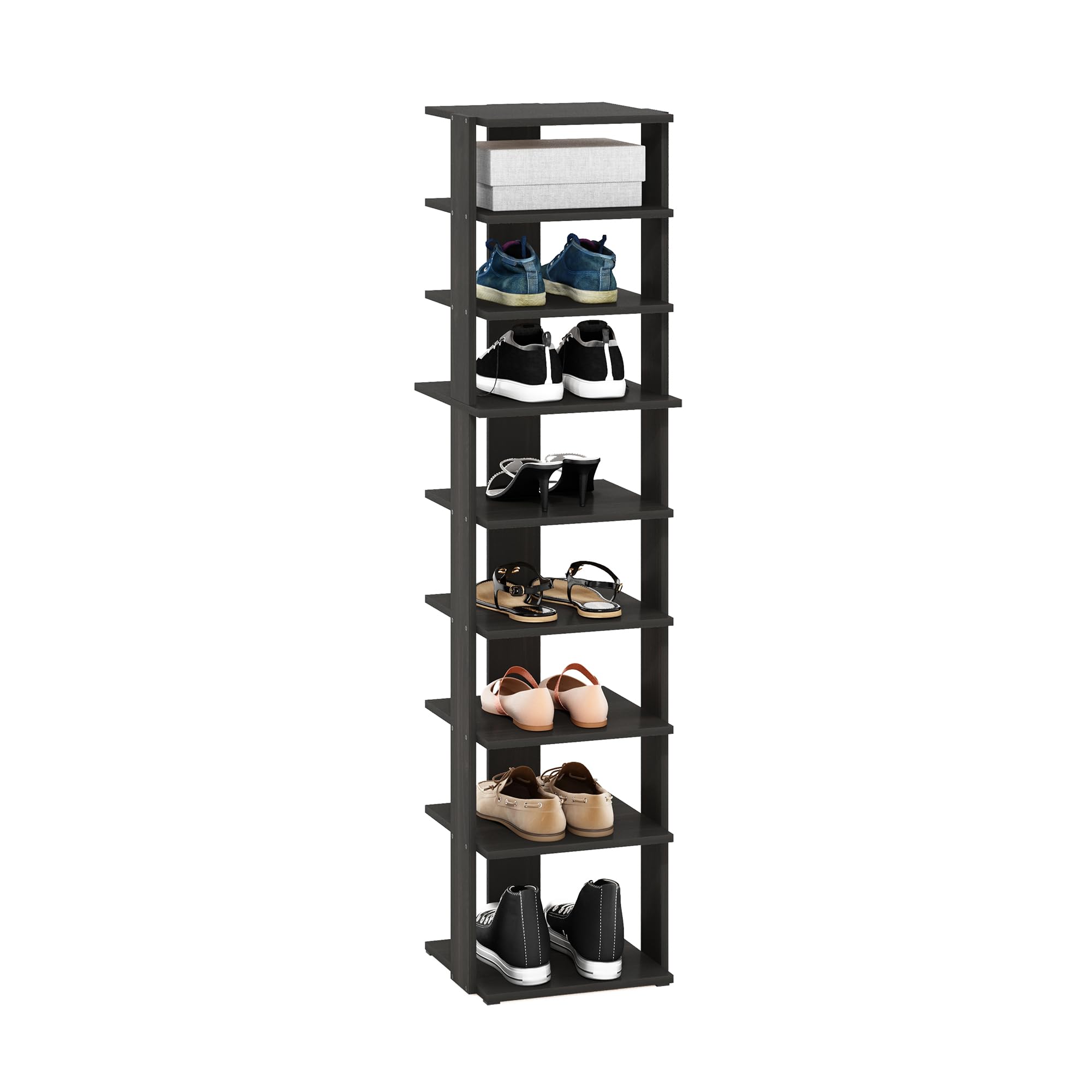 Furinno Compact 9-Tier Vertical Space Saving Free Standing Shoe Tower, Shoe Rack for Closet Entryway, Espresso