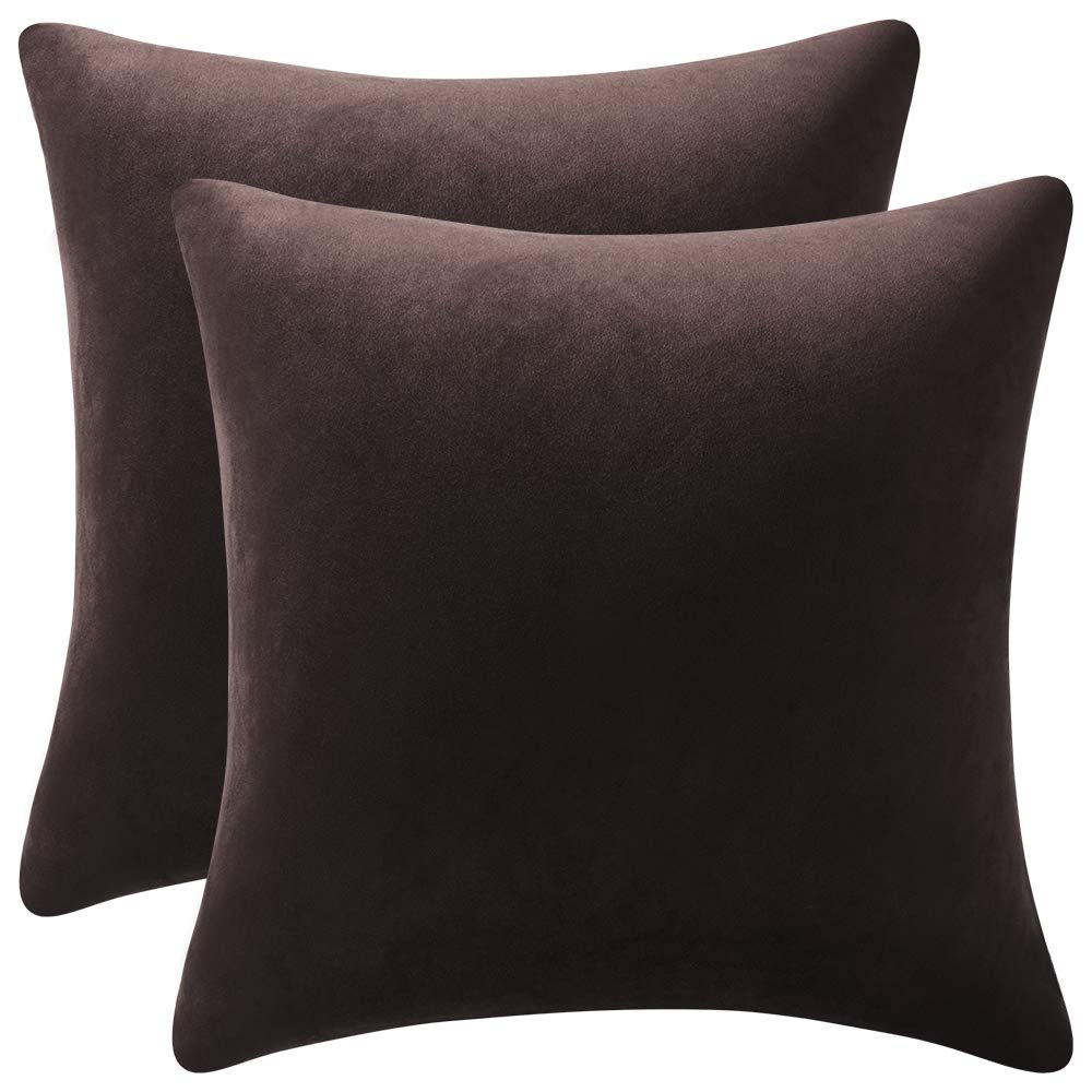 Dezene Decorative Pillow Cases 16X16 Chocolate Brown: 2 Pack Cozy Soft Velvet Square Throw Pillow Covers For Farmhouse Home Deco
