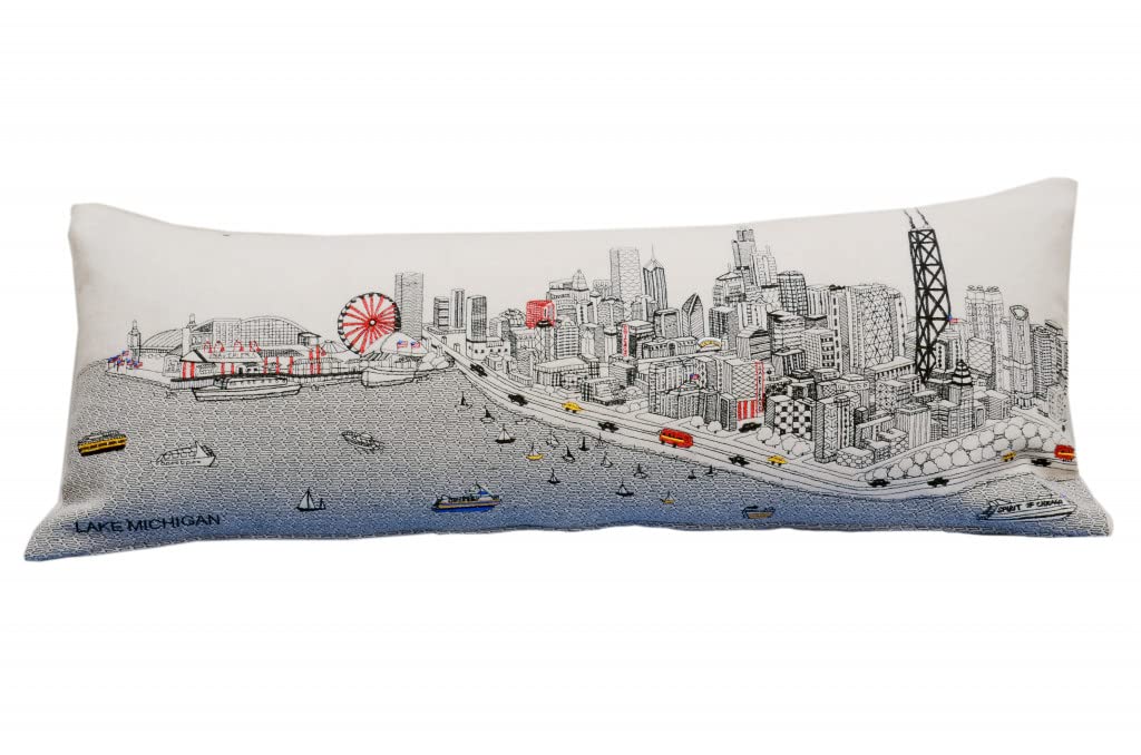 HomeRoots Cream 35' White Chicago Daylight Skyline Lumbar Decorative Pillow