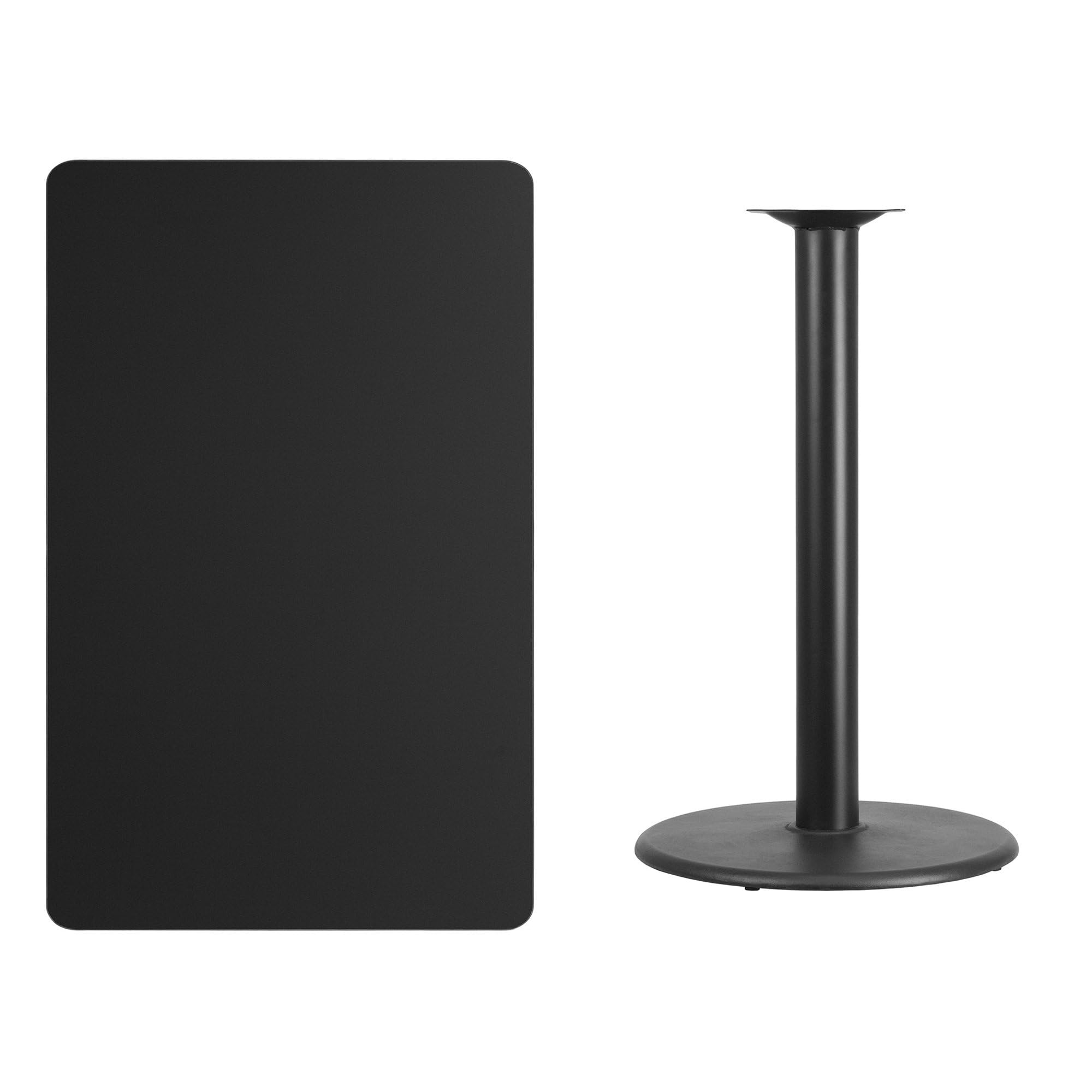 Flash Furniture 30'' x 48'' Rectangular Black Laminate Table Top with 24'' Round Bar Height Table Base