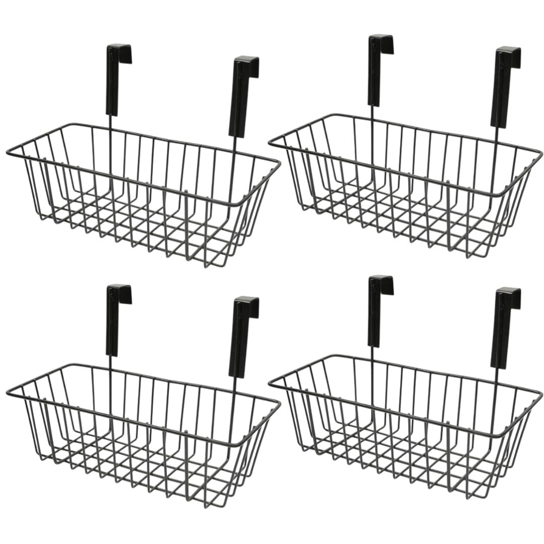 Over The Door Storage Basket Organizer Set Of 4, Heavy Duty Metal Wire Hanging Rack For Kitchen, Bathroom, Pantry, Closet & Spac