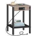 HOOBRO Side Table with Charging Station, End Table with USB Ports and Outlet, Nightstand with Storage Shelf, Faux Rattan Decorat