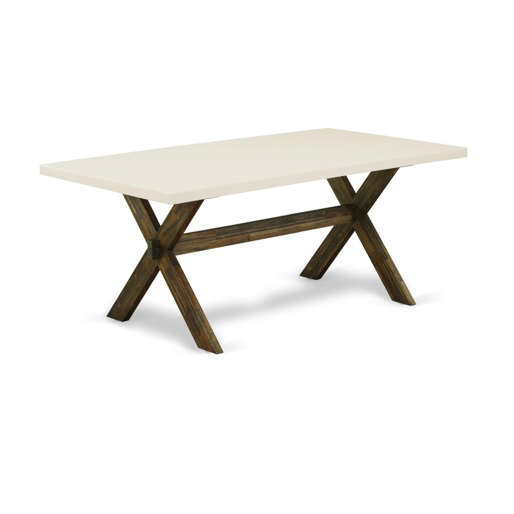 East West Furniture X727El718-9 9-Pc Rectangular Dining Table Set – Dining Room Table Rectangular Top - 8 Parson Chairs Linen Fabric Seat And Back (Linen White & Distressed Espresso Finish)