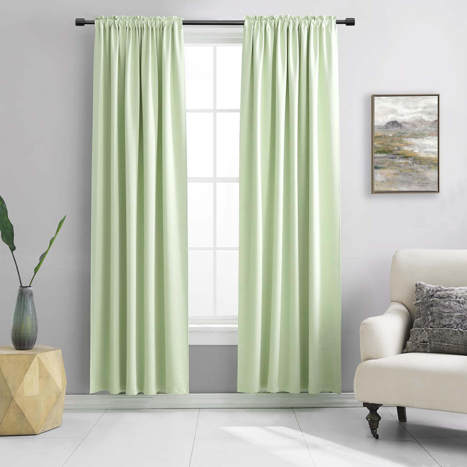 Light Lily Green Curtains 84 Inch Length For Living Room - 2 Panels Rod Pocket Drapes Room Darkening Thermal Insulated Floor Length Curtains For Doorway,52 X 84 Inch