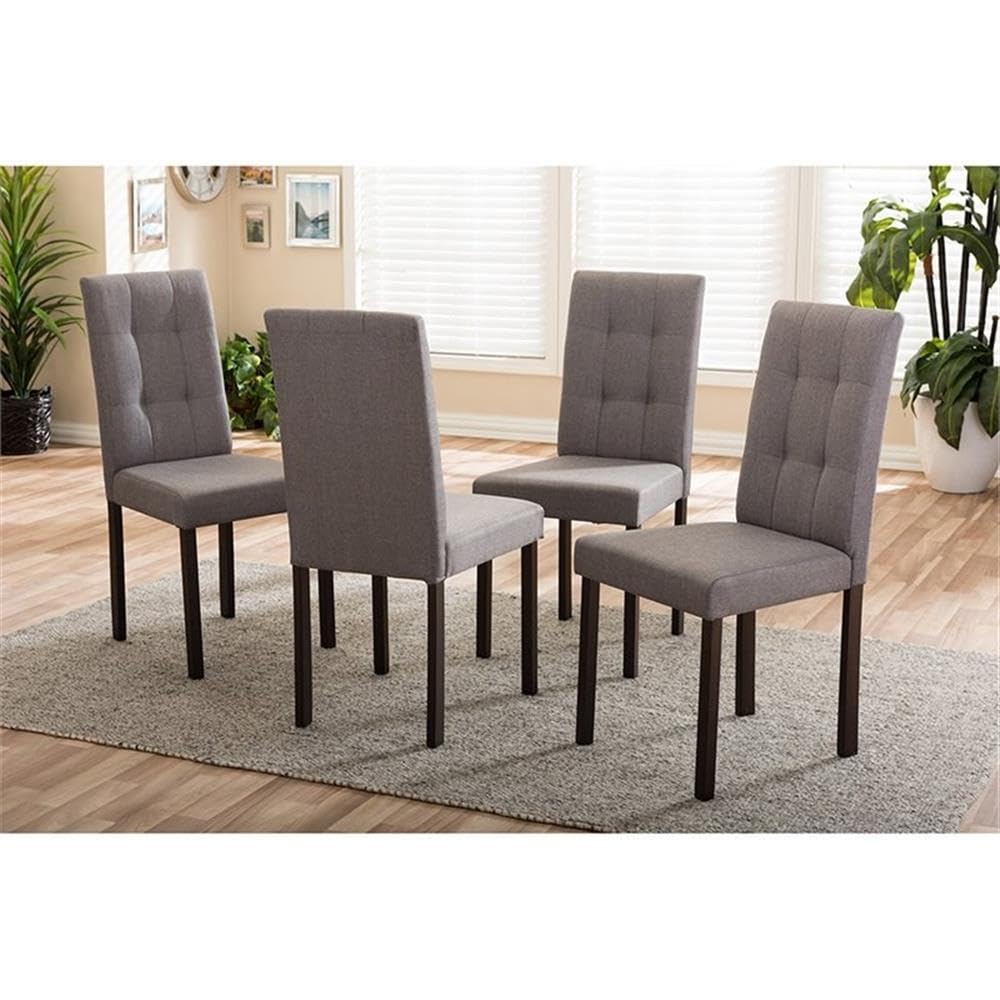 Baxton Studio 4 Piece Andrew Modern and Contemporary Fabric Upholstered Grid-Tufting Dining Chair Set, Gray