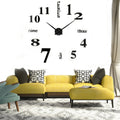 CUGBO DIY Wall Clock Modern Large 3D Wall Clock Mirror Stickers Home Office Decor,Black