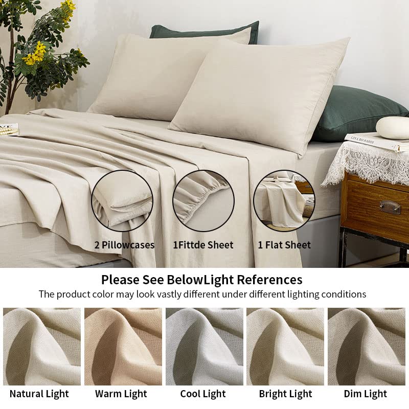 Tumei Linen Sheets Queen Size-100% Linen Bed Sheets Set Queen Size, 4Pcs Washed French Flax Linen Sheets Set With Durable Deep P