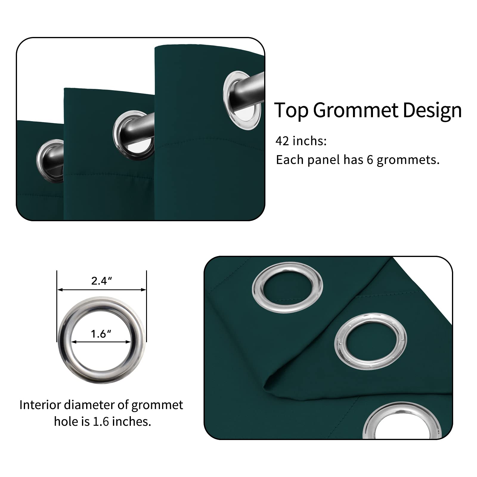 Easy-Going Blackout Curtains For Bedroom, Solid Thermal Insulated Grommet And Noise Reduction Window Drapes, Room Darkening Curtains For Living Room, 2 Panels(42X63 In, Deep Teal)