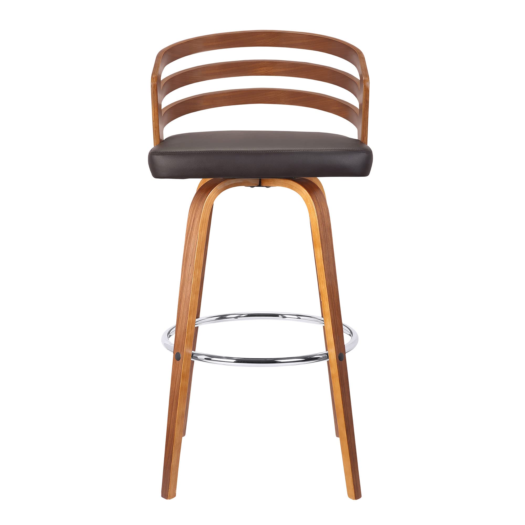 HomeRoots Poplar, Faux Leather, Chrome Metal 30â€ Brown Modern Faux Leather Swivel Bar Stool