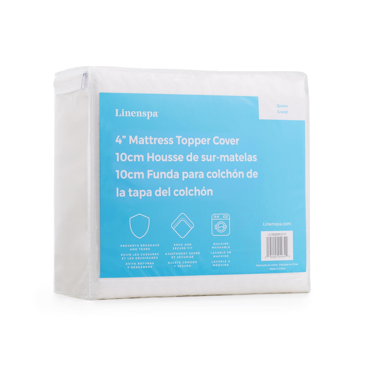 Linenspa 4 Inch- Full-Machine Washable - Breathable - Non Slip-Cover For Mattress Topper With Zipper - Topper-Cover Only, White,