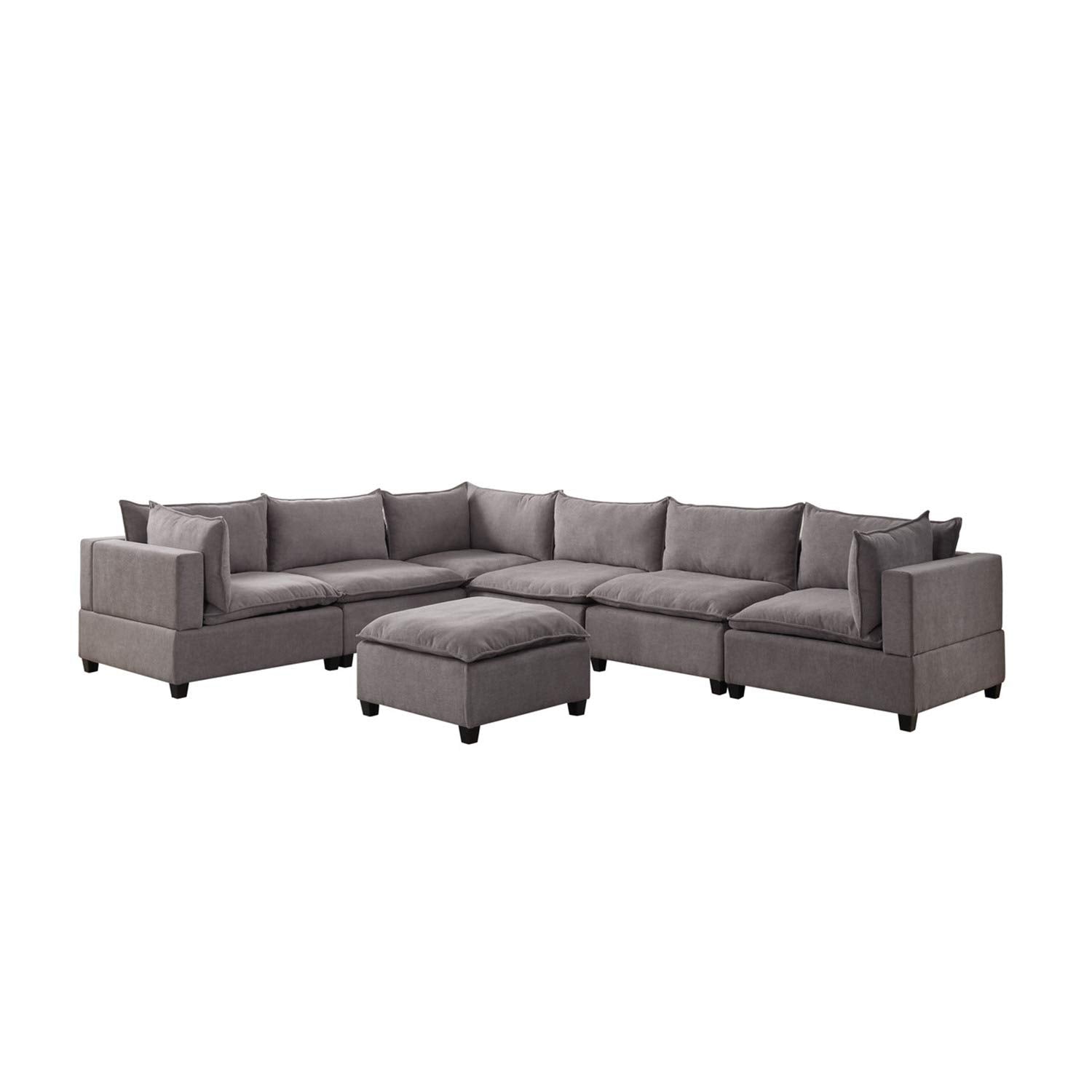 Lilola Home Madison Dark Gray Fabric 7 Piece Modular Sectional Sofa with Ottoman