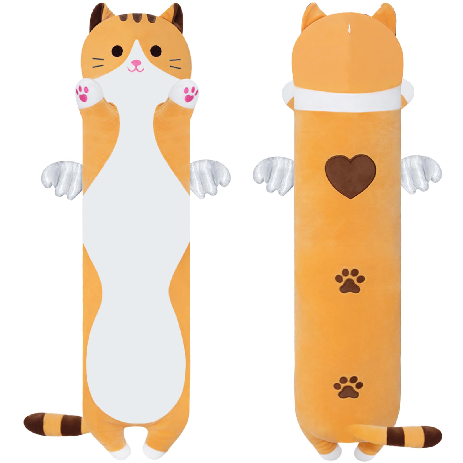 Soft Cat Plush Pillow, Yellow Long Cat Stuffed Animals Soft Long Kitten Plushies Kawaii Cat Stuffed Plush Toy For Kids Girlfrien
