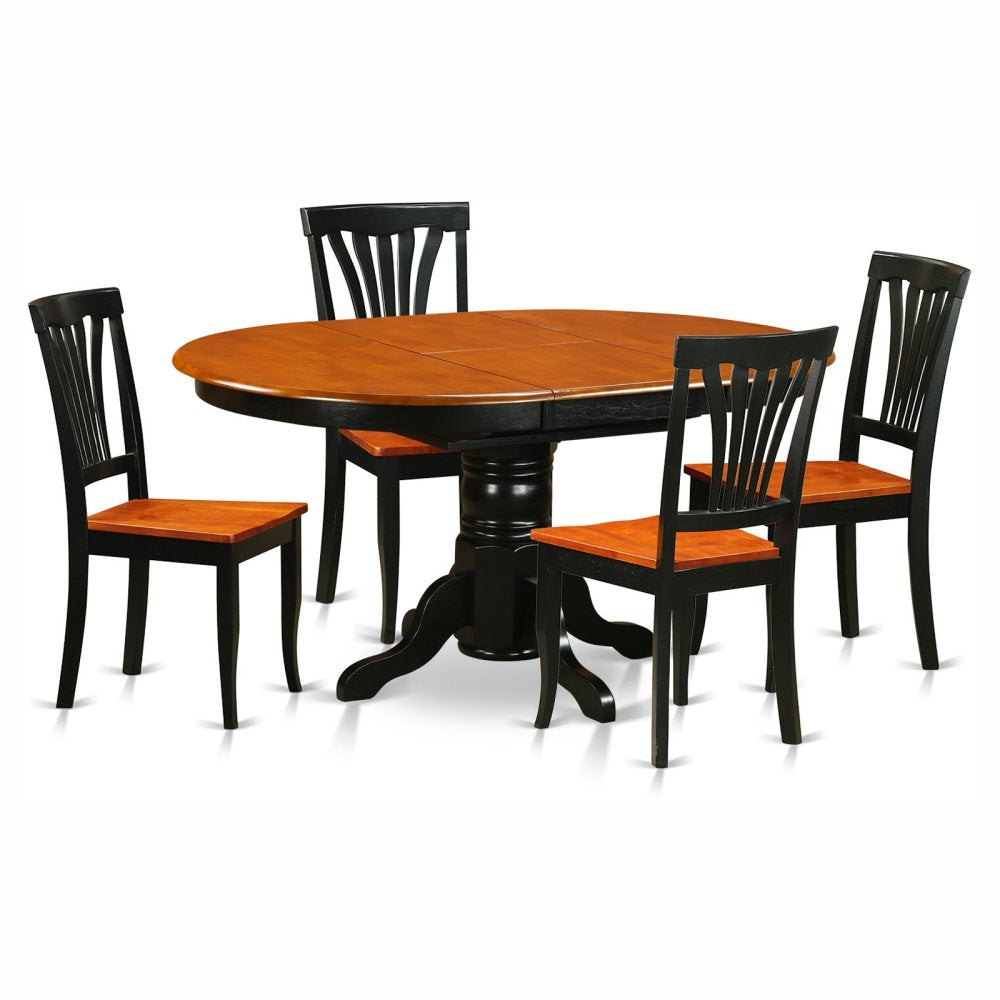 East West Furniture Avon 5 Piece Set Includes an Oval Dining Room Table with Butterfly Leaf and 4 Kitchen Chairs, 42x60 Inch, Black & Cherry