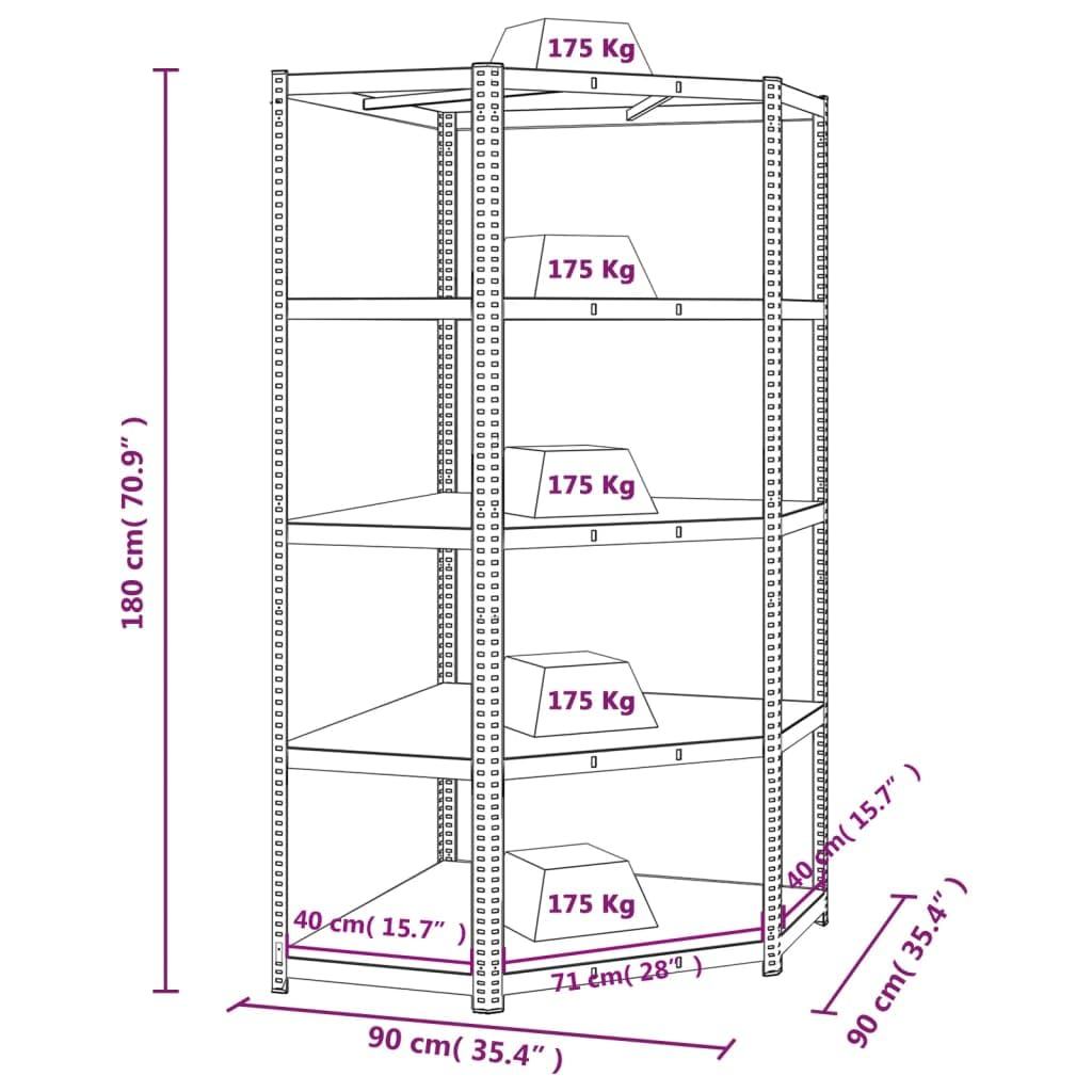 vidaXL Corner Shelf - 5-Layer Industrial-Style Storage Unit - Blue Galvanized Steel & Engineered Wood - High Load Capacity