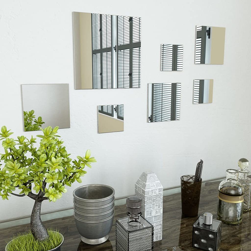 Vidaxl Mirror Tiles 7 Pcs, Mirror Sheets, Wall Mirror, Bathroom Mirror For Hallway Living Room Bedroom Dressing Room, Modern, Glass Square