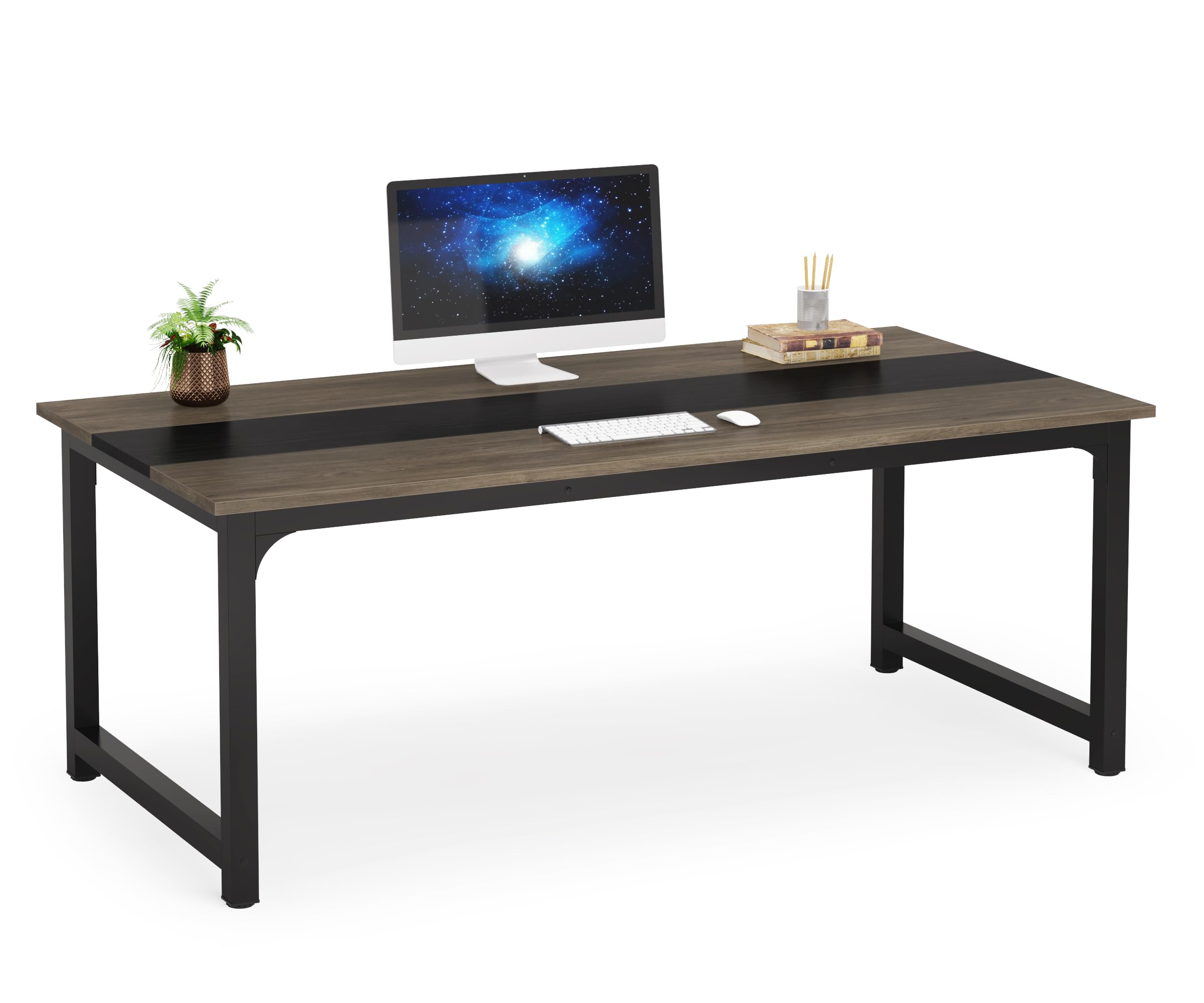 Tribesigns Modern Computer Desk, 70.8 X 31.5 Inch Large Office Desk Computer Table Study Writing Desk Workstation For Home Office, Grey/Black