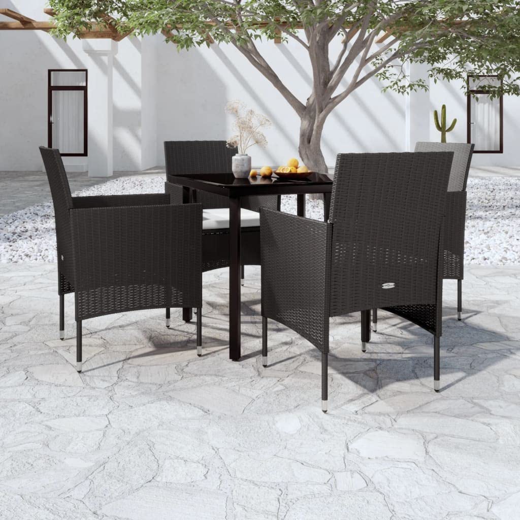 vidaXL Patio Dining Set 5 Piece with Cushions Garden Outdoor Lawn Yard Terrace Balcony Table and Chair Seat Seating Furniture Black