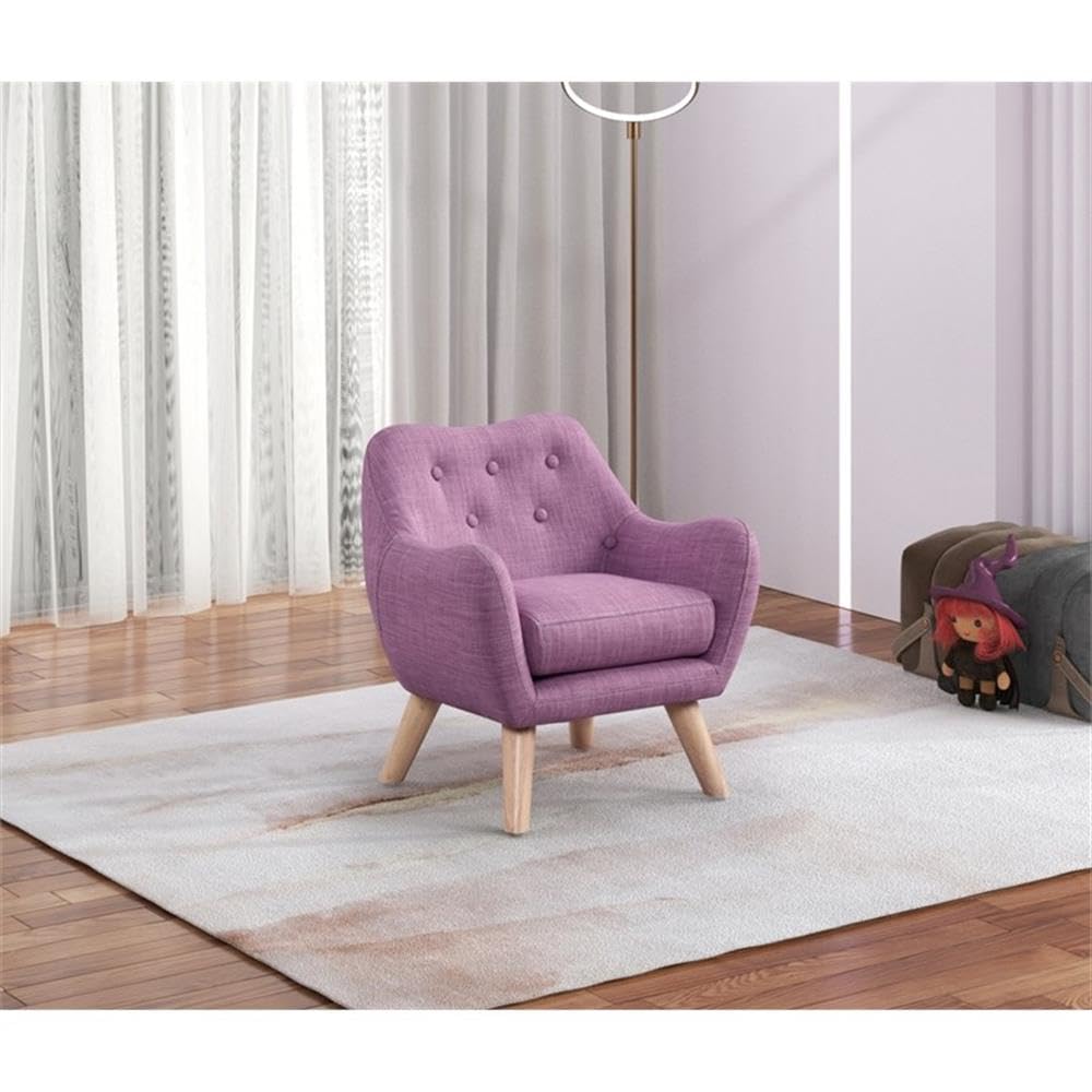 Lilola Home Fenix 19.5&quot; W Pink Linen Kids Armchair with Button Tufted Back and Wooden Legs