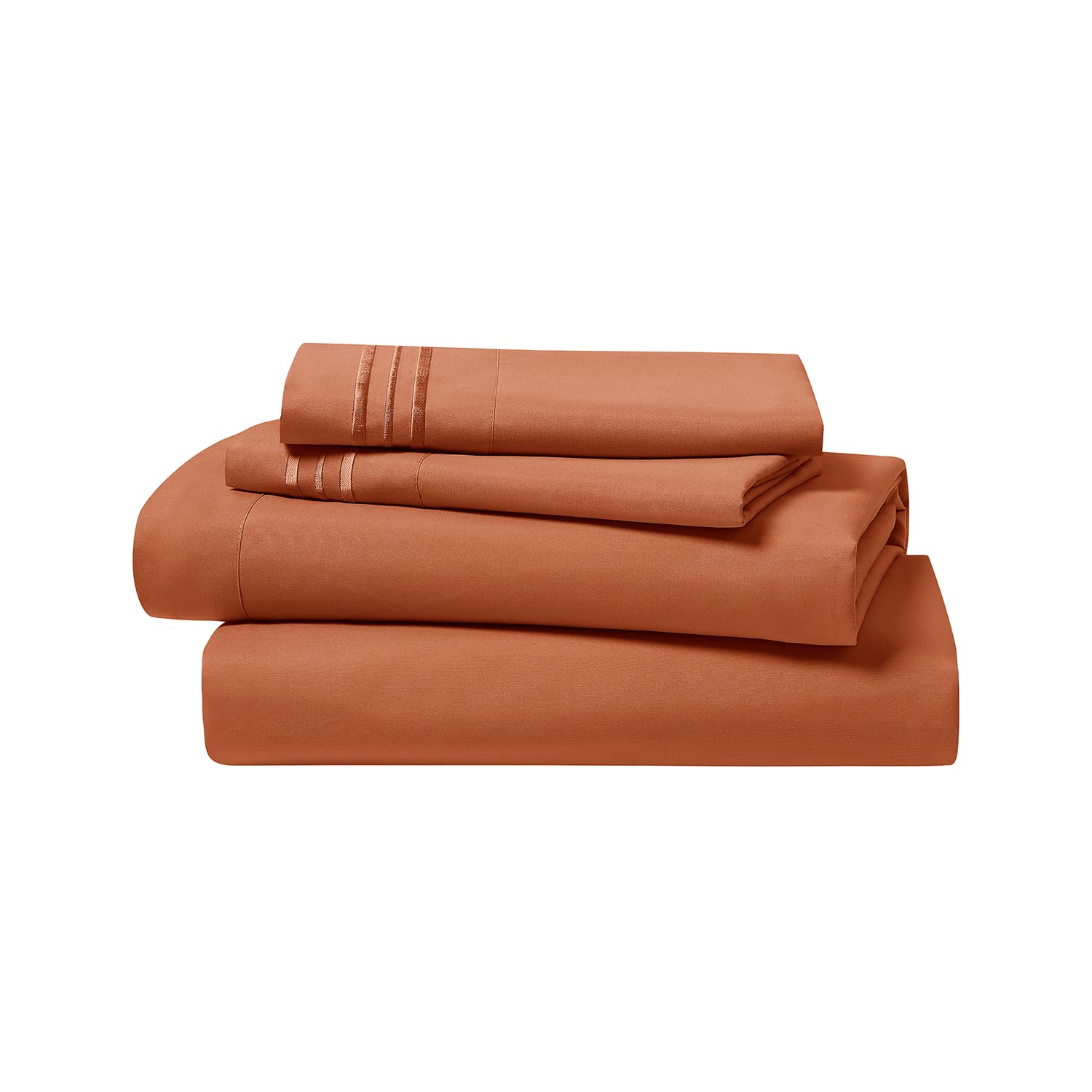 Clara Clark Bed Sheets, Premier 1800 Series 4 Piece Bed Sheet Set, Deep Pocket, Wrinkle, Fade, Stain Resistant, Luxury Soft Bedding Sheets & Pillowcases, Split King, Burnt Sienna