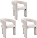 Modern Dining Chair Set Of 3, Linen Upholstered Barrel Kitchen Chair, Round Dining Chairs With Wooden Legs, Assembled Accent Arm