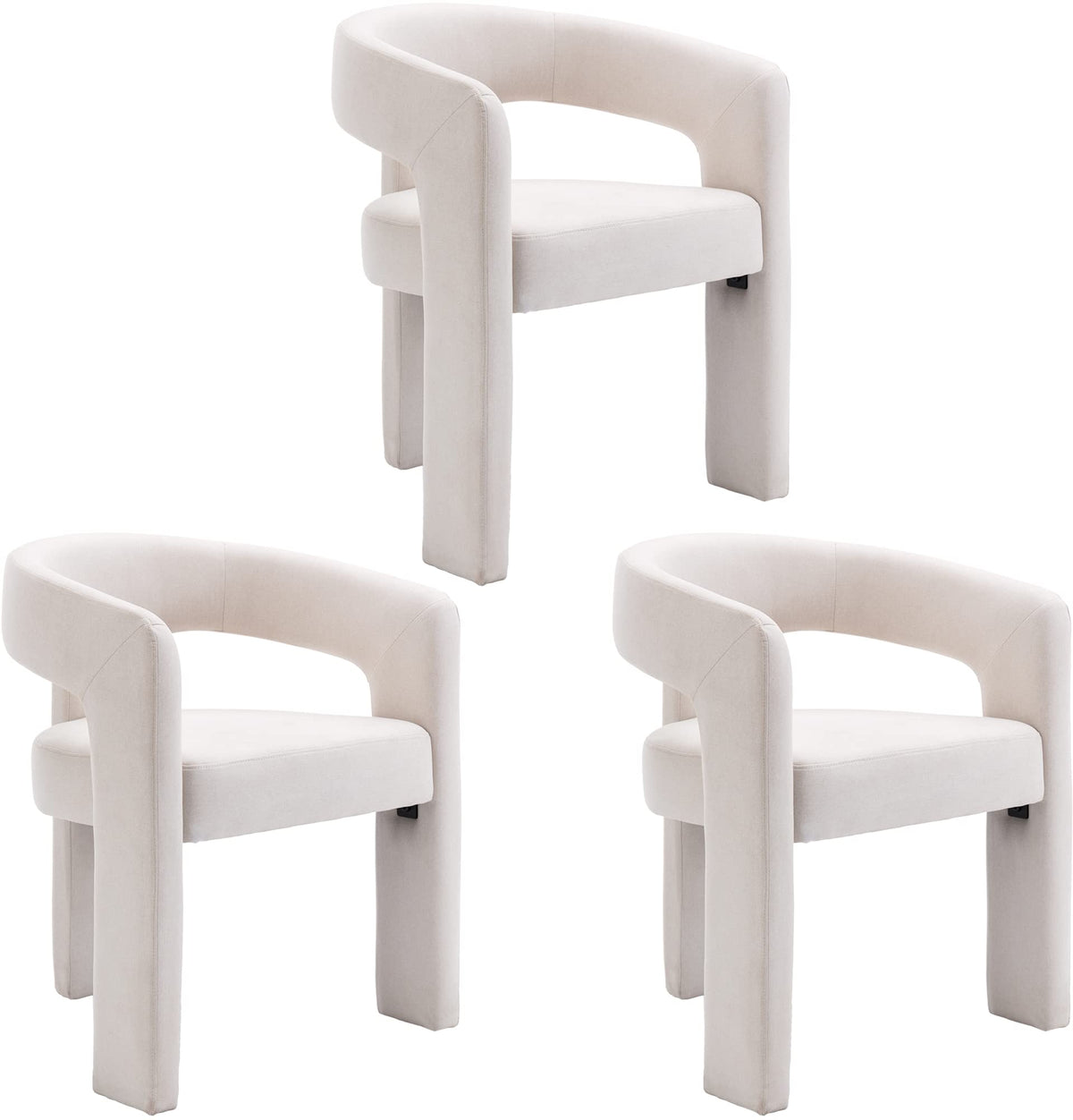 Modern Dining Chair Set Of 3, Linen Upholstered Barrel Kitchen Chair, Round Dining Chairs With Wooden Legs, Assembled Accent Arm