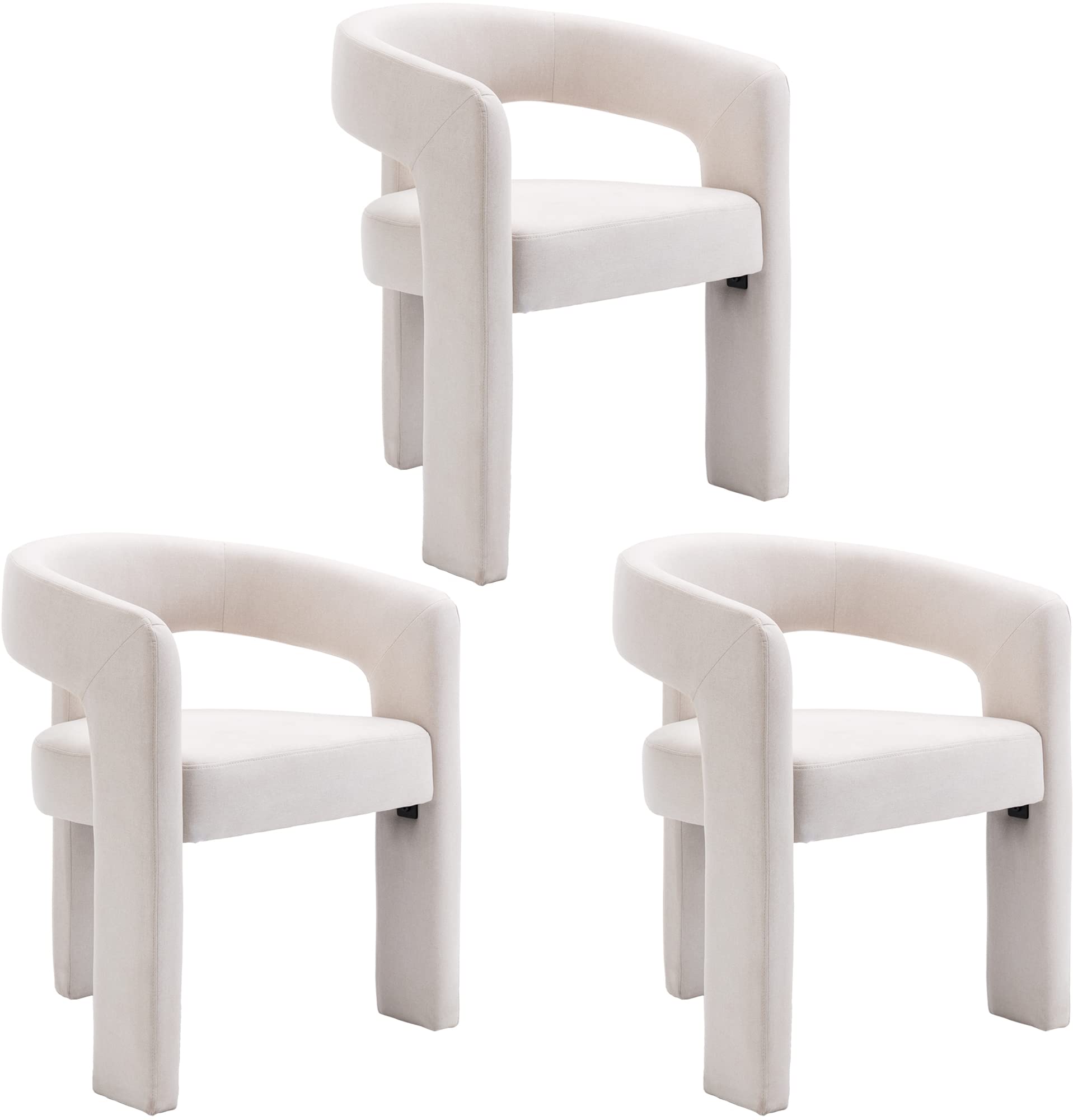 Modern Dining Chair Set Of 3, Linen Upholstered Barrel Kitchen Chair, Round Dining Chairs With Wooden Legs, Assembled Accent Arm