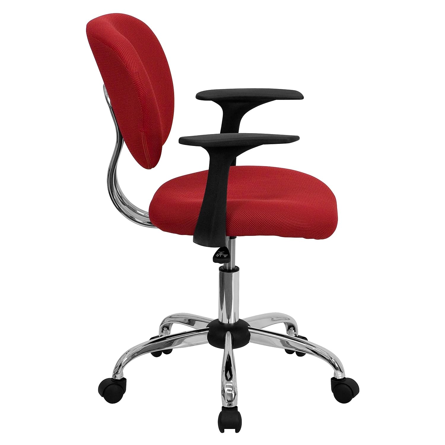 Flash Furniture Beverly Mid-Back Red Mesh Padded Swivel Task Office Chair with Chrome Base and Arms