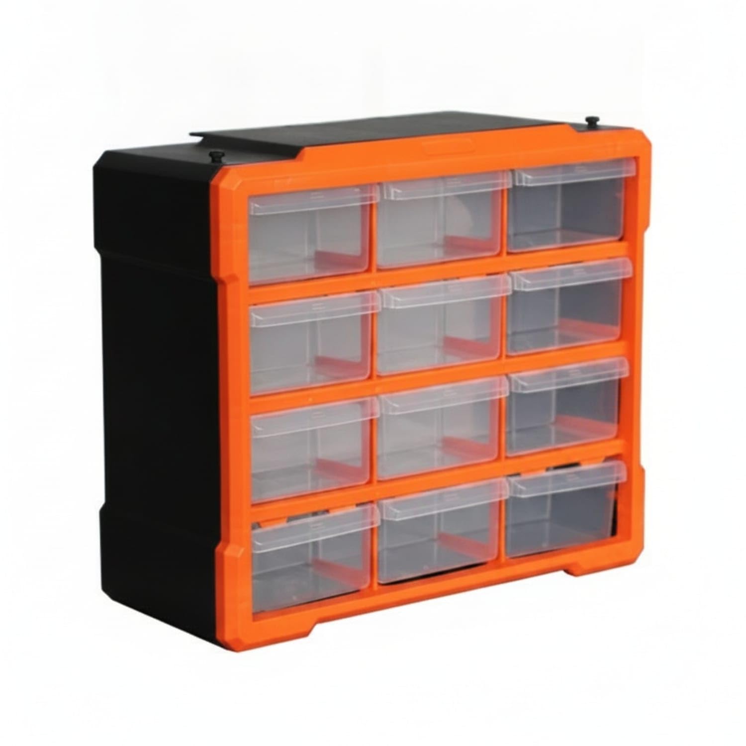 Zoomella PullOut Drawers 12Drawer Parts Organizer Removable Divider Small Parts Organizer Black And Orange Drawer Storage Cabi
