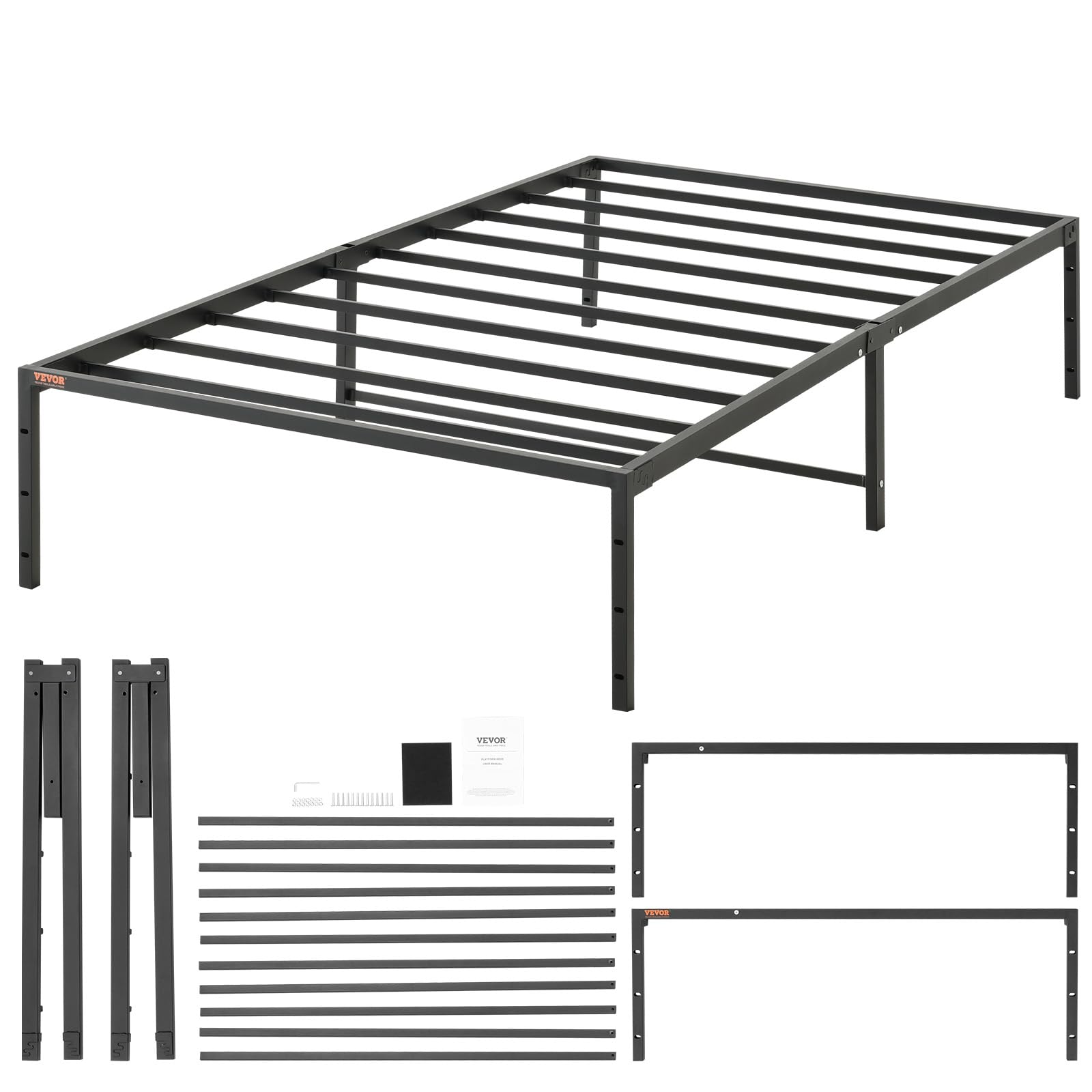 VEVOR 14 Inch Twin Metal Bed Frame Platform, No Box Spring Needed, Embedded Mattress Foundation with Steel Slat Support, Easy As