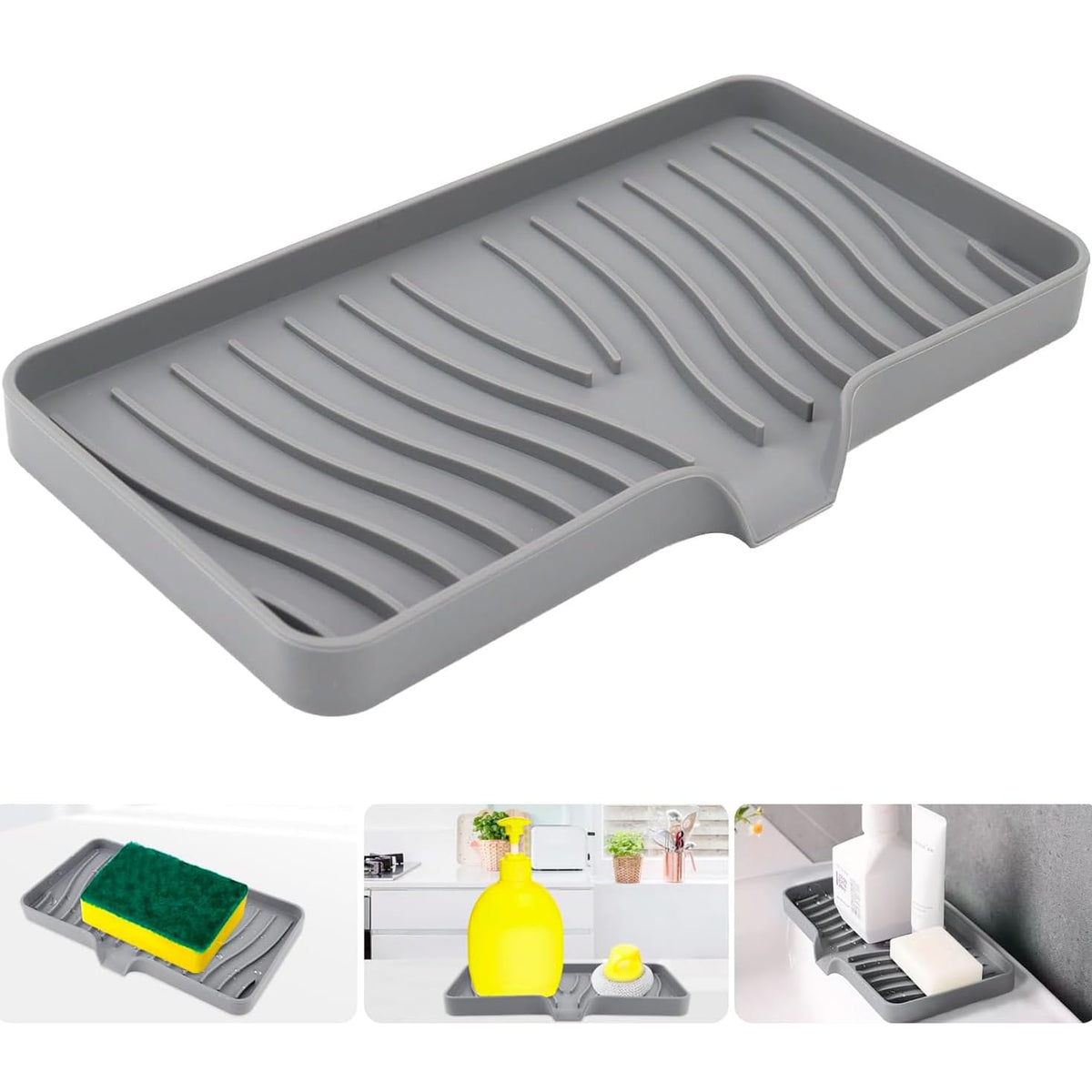 Store2508 Silicone Kitchen Soap Tray, Kitchen Sink Tray Sponge Tray Dish Sponge Holder, Sink Caddy Organizer for Dish Soap Bottl